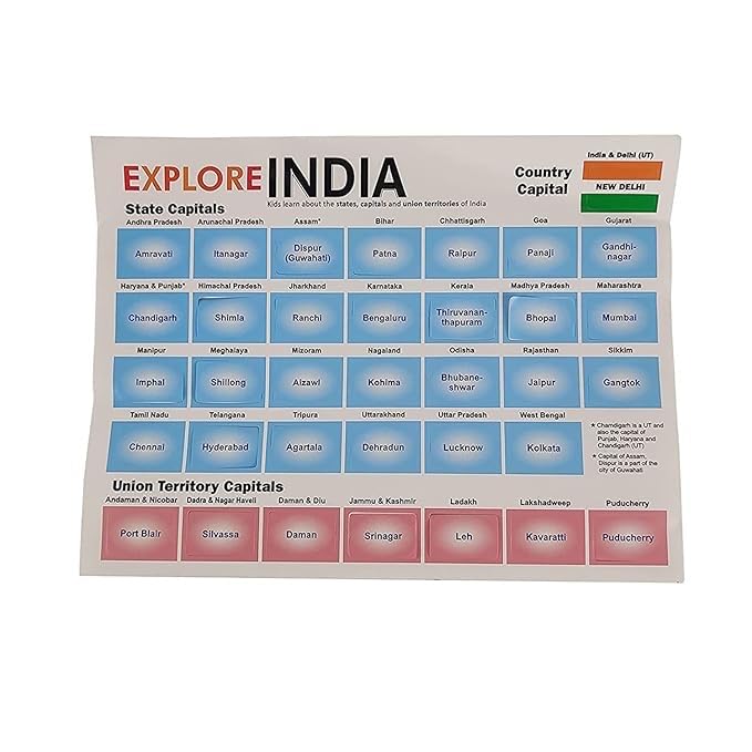 Image of Explore India Map Puzzle for Kids | India Map with State Capitals | Puzzle Foam Map for Educational | Jigsaw Puzzle and Learning Aid Games for Kids | Foam Puzzle Games | 24 Pieces - Blue