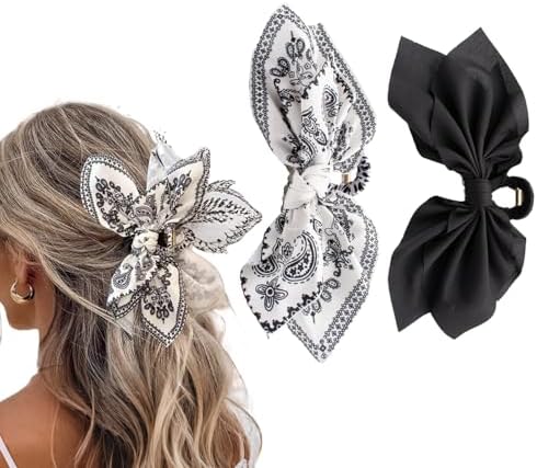 Amazon.com : Hadutrek Bow Claw Clips Bow Hair Clips Black White Paisley
