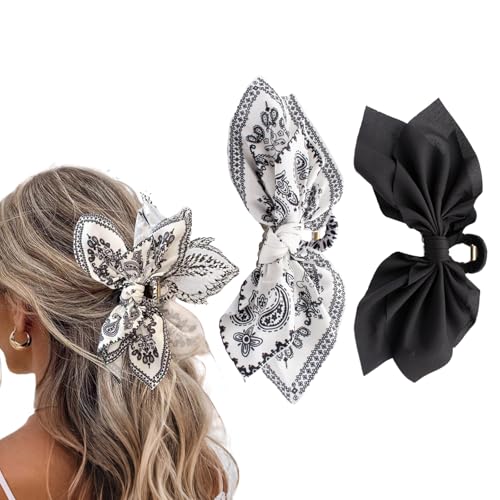 Bow Claw Clips Bow Hair Clips Black White Paisley 2PCS Big Hair Bows for Women Butterfly Styling Large Hair Clips for Thick Hair for Girls Hair Accessories for Teen Gifts for Valentine’s Day
