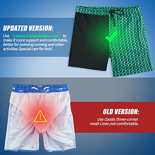 Milankerr Boys Swim Trunks With Compression Liner Size 10-12,Boys Swim Shorts With Boxer Brief Liner For 11 Year Old Boy((C-Green Blocks,10-12) #TOP2