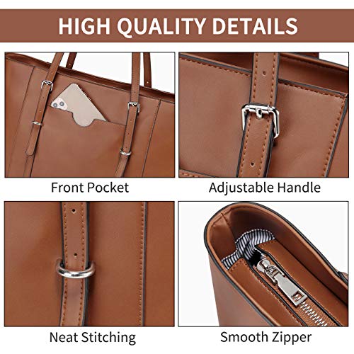Laptop-Tote-Bag-for-WomenVaschy-PU-Leather-Water-Resistant-TravelWorkTeacher-Tote-Bag-Fits-156-inch-Laptop