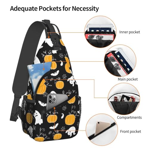 Horror Halloween Sling Backpack,Cute Ghost Pumpkin Crossbody Shoulder Backpack Adjustable Sling Bag for Men Women4