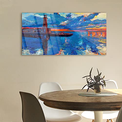 Tableau acrylique de salon 100x50cm avec impression murale ocean et phare de Coloray - 3