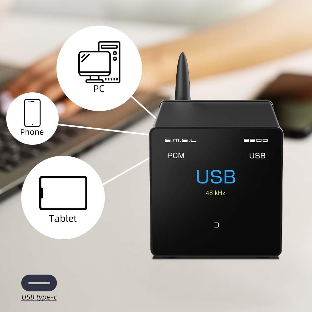 SMSL B200 Decoder Receiver Bluetooth 5.1 Audio Preamplifier CS43131 Chip RCA Output Coaxial Optical Output USB Input