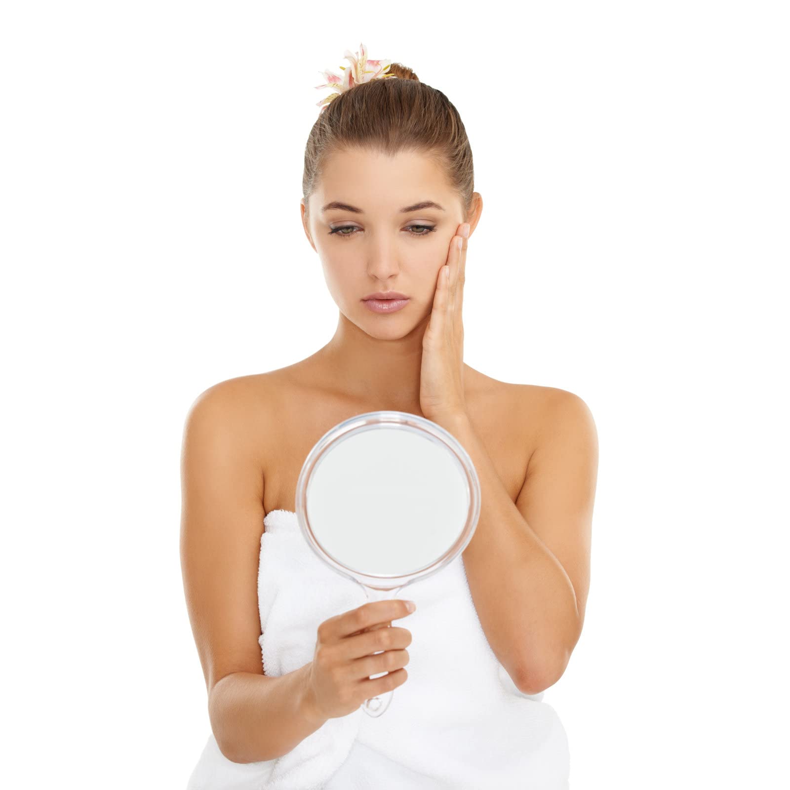 Specchio a Mano con Manico Specchio Bifacciale Specchio con Ingrandimento 1X/3X Specchio Cosmetico Forma Rotonda per Trucco Quotidiano da Donna