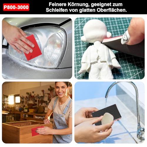 Nadinsta 25 Stück Schleifschwämme, 180-3000 Körnung Flexibles Nass-Trocken-Schleifpapier, Weiches Handschleifblöcke, Schleifpads für Holz Metall Trockenbau Gips Autokarosseriereparatur