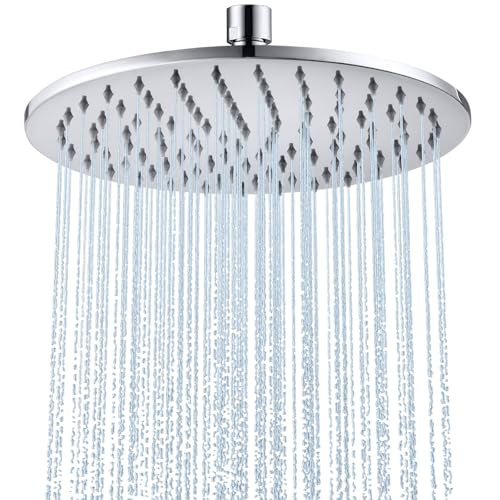 HardiValue Alcachofa de ducha de efecto lluvia, acero inoxidable, boquilla antical (cromo, 25 cm)
