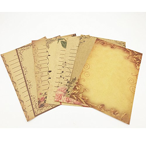 Eternityfing Vintage Lace Kraft Lined Writing Paper Stationary Paper Sets-64 Sheets