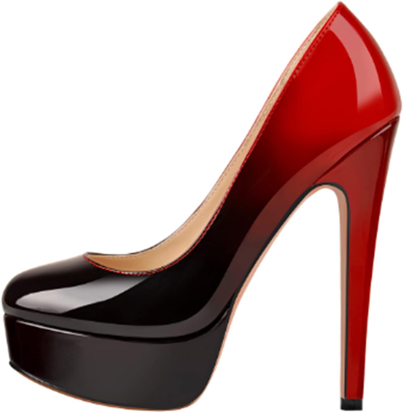 Yolkomo Women's Round Toe High Heel Platform Pumps Slip-on Stiletto Super High Heel Two Tone Black Red Size 11