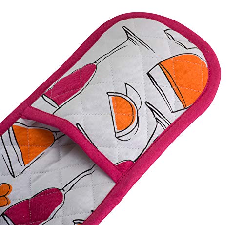Kitchen Bbq Modern Fun Party Double Oven Mitts Gloves | Extra Long & Thick, Heat Resistant | Quilted Cloth Attached 1 Piece Oven Gloves | 100% Cotton Wine Christmas Champagne Pot Holder #TOP1