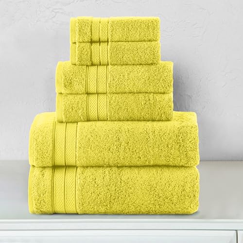 Image of Elegant Comfort Luxury 6-Piece Towel Set, Premium Soft 100% Turkish Cotton, Three Line Popcorn Design 2 Bath Towels, 2 Hand Towels and 2 Washcloths Towel Set - Quick-Drying and Absorbent, Yellow