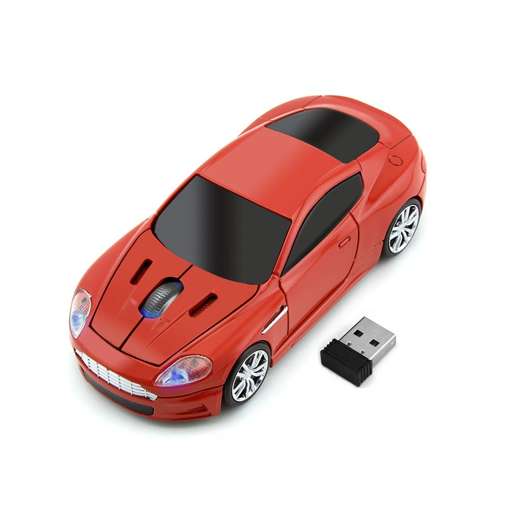 ECOiNVA Wireless Sports Car Mouse Laptop Computer Optical Mouse Desktop 2.4G USB PC Mice (Red)