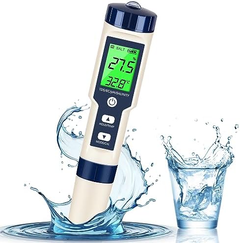PH Meter & TDS Meter Digital Water Tester 5 in 1 Salinity Tester PH Temp EC and TDS Meter,PH Meter for Water with LCD Backlit,Water Testing Kits for Drinking Water,Wine,Swimming Pool,Hot Tub Spas.