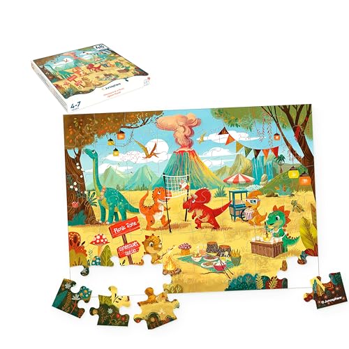 Image of Dinosaurs at a Picnic Jigsaw Puzzle | 48 Pieces | Ages 4, 5, 6, 7 Years | Premium Montessori Toy & Quiet Time Activity | Birthday Gift or Return Gift for Kids