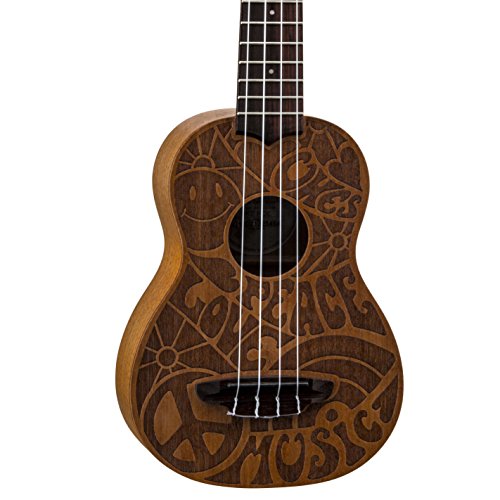 Luna Love Music Peace Mahogany Soprano Ukulele with Gig Bag, Satin Natural