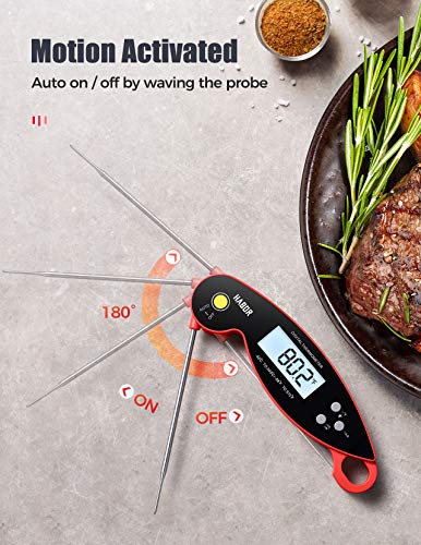 Habor Instant Read Meat Thermometer, IPX6 Waterproof Digital Cooking Thermometer with Auto Rotating Backlit Display and Magnet, Ultra-fast Food Thermometer for Kitchen BBQ Milk Grill Candy