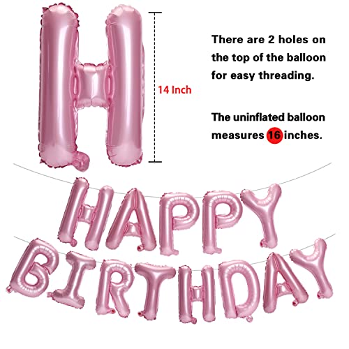 Pink Happy Birthday Banner,16 Inch 3D Aluminum Foil