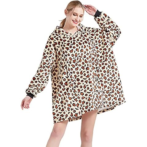 EA ARENA Hoodie Blanket,Oversized Ultra Soft Sherpa Fleece Warm Cosy Oversized Wearable Giant Sweatshirt Throw Onesize Fits All For Women Girls Adults Men Boys Kids Big Pocket (Leopard Print) Cover