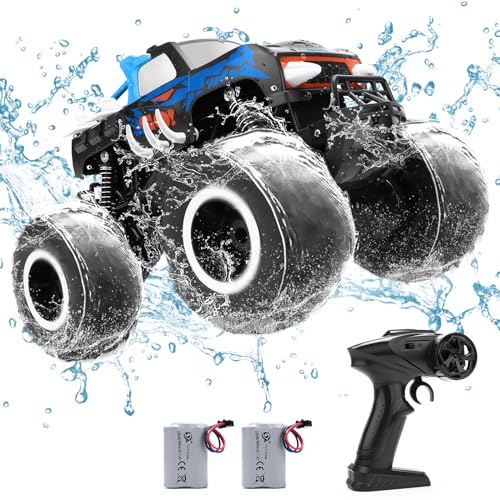 JECAURS 1:16 Remote Control Monster Trucks for Boys,Amphibious Waterproof RC Car Suitable for All Terrain 4WD Off-Road Car Toys Gifts for Boys/Girls