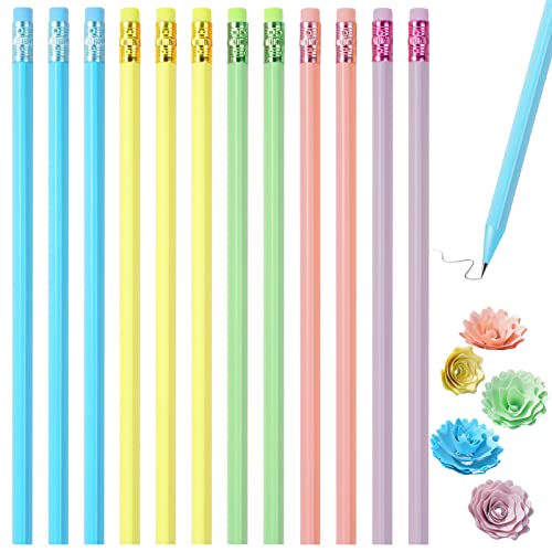 AUAUY Crayons Graphite HB #2, Crayons à Papier en Bois Pastel avec Gomme, 12PCS Forme Triangulaire Crayons en Bois Mignons Crayons Graphite Crayons Croquis Cadeau Crayons pour Enfants, Adultes, École Cover