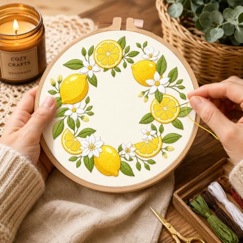 Image of Nuberlic Embroidery Kit for Beginners Adults with Lemon Pattern