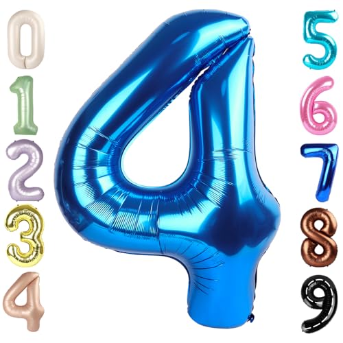 Image of 4 Balloon Numbers Birthday Decorations, 40In Dark Blue Balloons for Party | Eye-catching Appearance, Perfect Decorative Centerpieces, Convenient Self-sealing Structure, Widely for Various Occasions