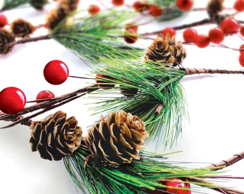 Winter Garland Christmas Decoration of Red Berries, Pine Cones &