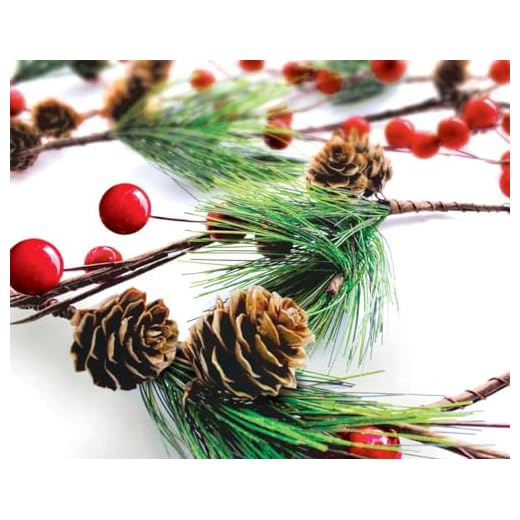 Winter Garland Christmas Decoration of Red Berries, Pine Cones & Evergreen Pine Needle – Unlit Holiday Berry Décor for Home, Kitchen, Bar & Fireplace & Decorative Outdoor Greenery 6 Ft Long Clearance