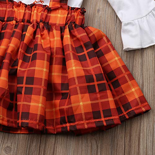 Toddler Kids Girl Thanksgiving Outfits T-Shirt Tops+Plaid Suspender Skirt+Headband Set (2-3T, White, Orange)