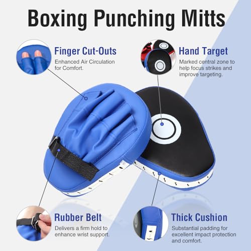 MERCIEL Pro Training Boxing Gloves and Boxing Punching Mitts for Adults – Comprehensive Boxing Set Adult Men and Women for Training, Muay Thai, MMA, Kickboxing, and Heavy Bag Work – Blue