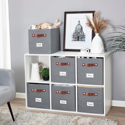 Image of DECOMOMO Storage Bins | Cube Storage Bin with Label Holders, Fabric Storage Cubes for Organizing Shelves Closet Toy Clothes (11 inch / 6pcs, Texture Grey)