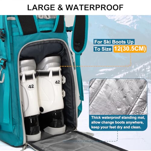 Lunidry Skischuhtasche mit Helmfach, 65L Skirucksack Skischuhrucksack mit Ski Helmtasche, Wasserdicht Skitasche Skisack für Skistiefel, Schlittschuhe, Skibrille, Snowboard, Skihandschuh