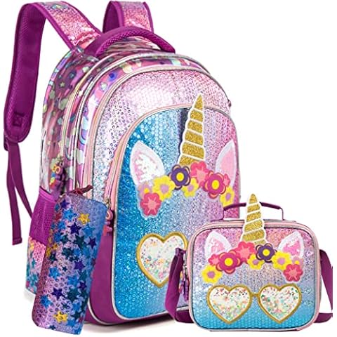 Unicorn Backpack with Lunch Box and Pencil Case Cover