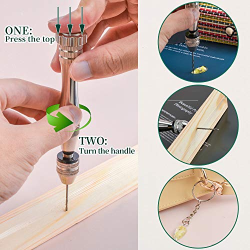 Pin Vise Hand Drill for Resin Casting Molds, Precision Drill with 24 Pieces Twist Drill Bits and 100 Pieces Eye Screw Pins for Resin Plastic Wood Keychain Pendant Jewelry Making