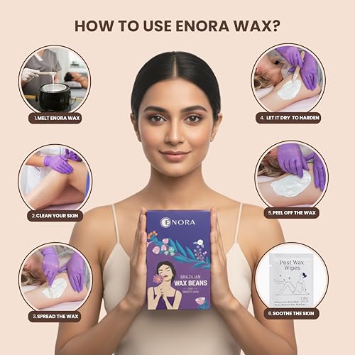 Image of ENORA Brazilian Stripless Wax Beans for Women (50g) | With Wooden Spatula | Natural | For Face, Chin, Hairline, Bikini Area & Full Body Hair Removal (50 Gram, White Chocolate)