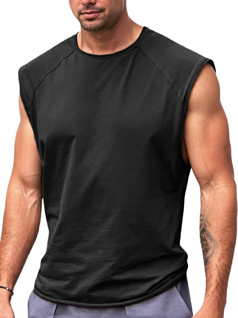Runcati Mens Sleeveless Tank Tops Workout Cut Off Shirt Athletic Muscle Gym T Shirts