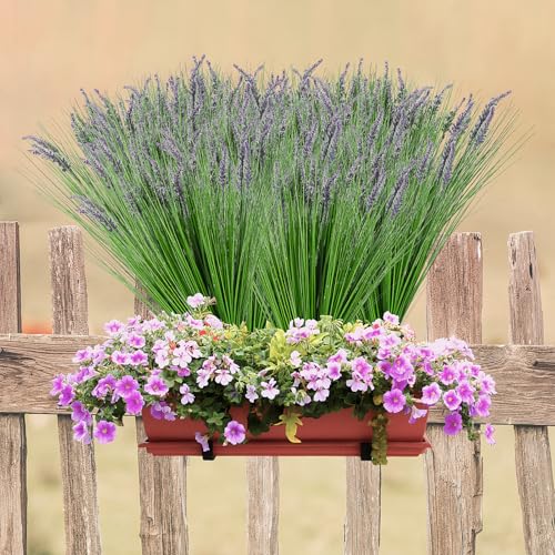 Giegxin 12 Pcs Tall Artificial Plants Outdoors Lavender UV Resistant Plants 26.7 Inch Fake Tall Lavender Plant Artificial Greenery Shrubs Bushes for Garden Porch Pathway Front Porch Home Décor