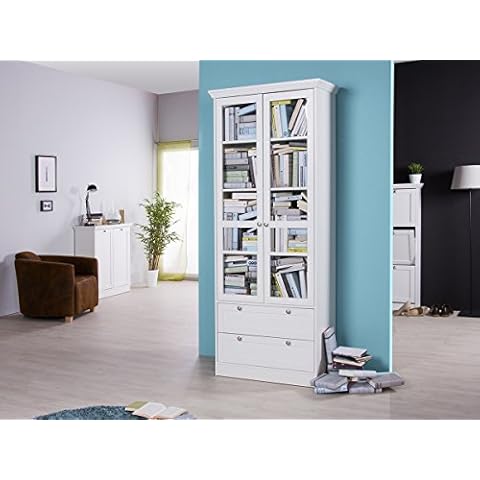 möbelando Vitrine Vitrinenschrank Schrank Bücherschrank Bücherregal weiß Landsted I Cover