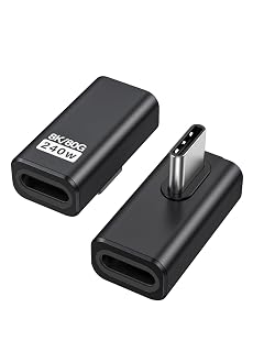 CableCreation 90 Degree USB C Adapter 2 Pack, Right Angle USB C Male to Female Adapter 80Gbps 240W Compatible with Steam Deck, ROG Ally, Switch, Notebook, PC, Tablet, Phone and More, Middle Angle - Amazon product rated Grade A