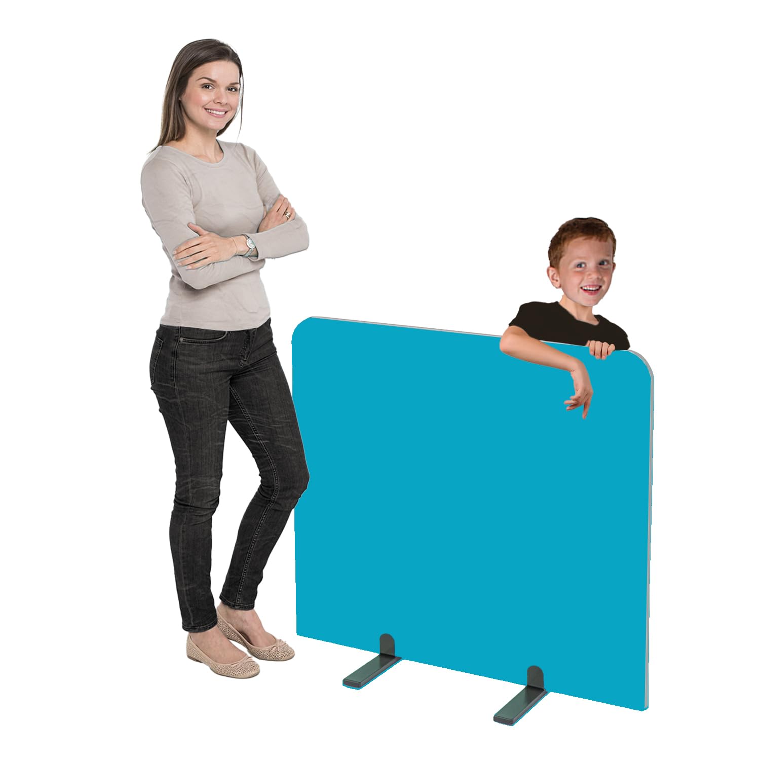 Freestanding Room Divider Screen, 900 x 1000 mm, Floor Standing, Loop Nylon Display Board - (Grey PVC frame, Cyan Blue) - Ideal for Office, School, Study zones