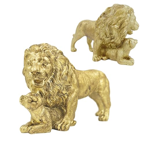 Estatua de León Dorado con Cachorro de 9 in miniatura 2
