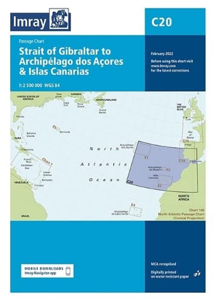 Imray Chart C20: Strait of Gibraltar to Archipélago dos Açores & Islas Canarias Passage Chart (C Charts): 20