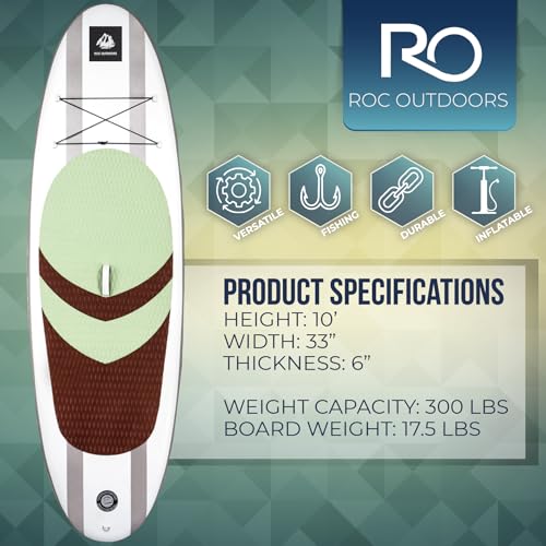 Image of Roc Inflatable Stand Up Paddle Board 10' 6 inch with Premium SUP Paddle Board Accessories, Wide Stable Design, Non-Slip Comfort Deck for Youth & Adults