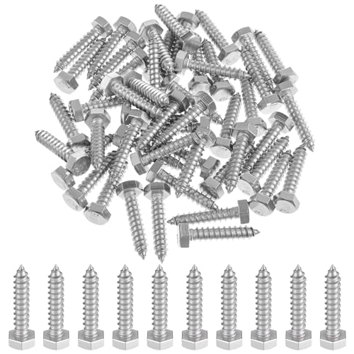 Zonon 50 Pcs 5/16" X 1-1/2'' 304 Stainless Steel Lag Screw for Wood, Silver