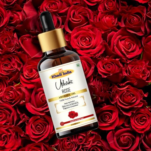 Image of Khadi Rose Aromatic Essential Oil 15 ml | Pure & Natural | For Skin & Hair Care | With Anti Aging Properties | Bath & Massage Body Oil | All Skin & Hair Types | Aromatherapy for Men & Women