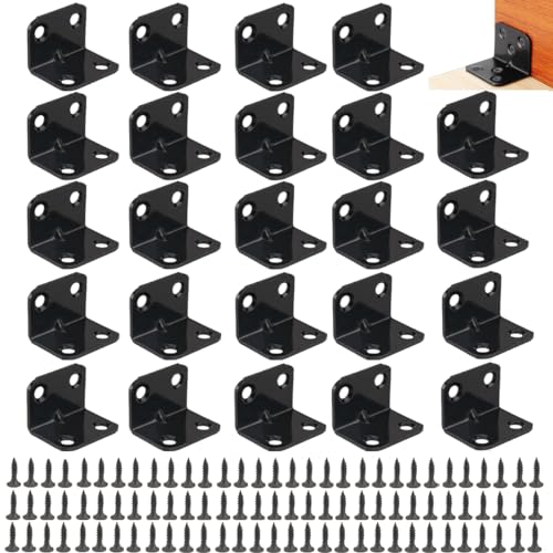 24 Piezas Angulos Metalicos con 100 Tornillos, 30×30×16mm Conectores en ángulo, 90 Grados Escuadras Metalicas, Soporte de Esquina Acero Inoxidable, Soportes en Forma L Negros para Mesa, Armario, Silla 🔥