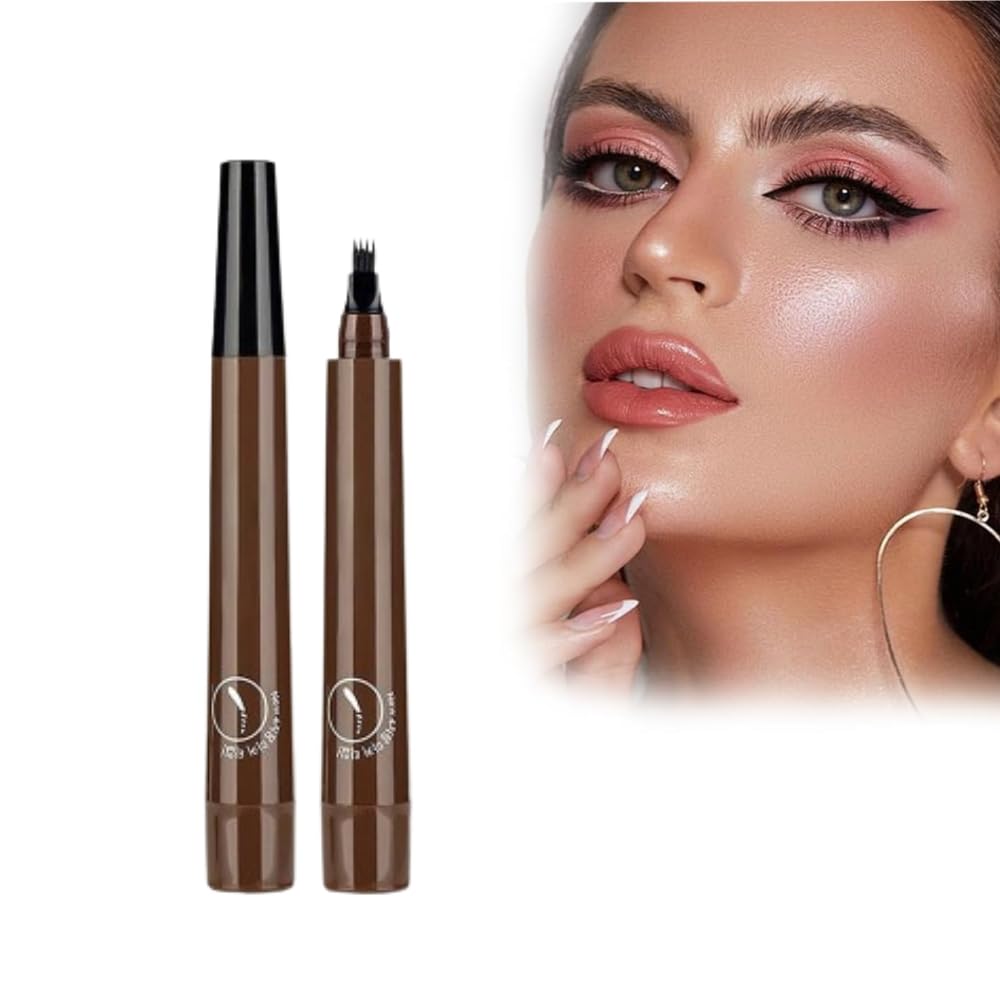 Microblading Eyebrow Pencil, 2024 NEW Magic Eyebrow Tattoo Pencil 4 Fork Tip, Create Natural Hair-Like Brows, Waterproof Brow Pencil with Micro-Fork Tip (Dark Brown)