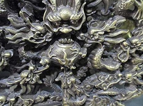 Fashion158 Elaborate Chinese Manual Sculpture Copper nine dragons Screen Statue