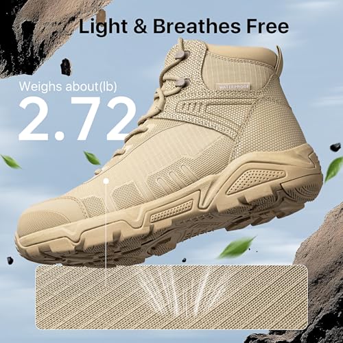 FREE SOLDIER Men's Waterproof Tactical Work Boots Lightweight Comfortable Combat Hiking Boots (Waterproof Tan, US 8) by FREE SOLDIER - Used condition - Image 4