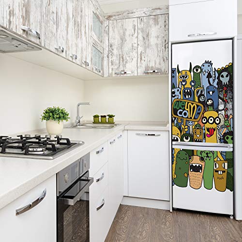 Vinilo para nevera monstruos locos de 70x190 cm película autoadhesiva para cocina 4